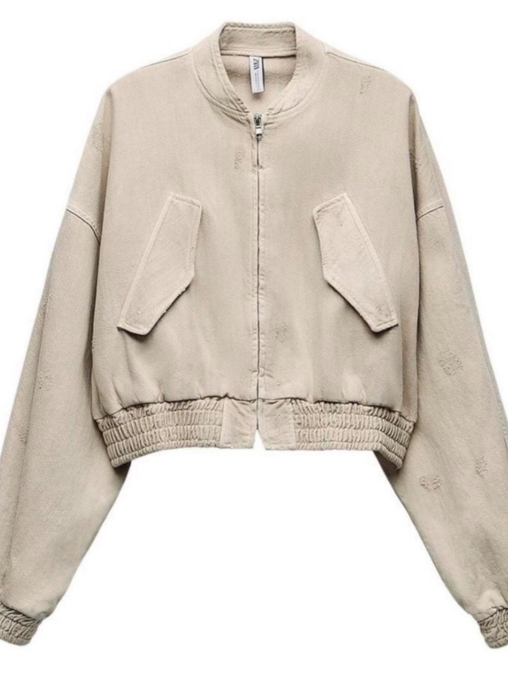 Zara Cropped Light Beige Bomber Jacket